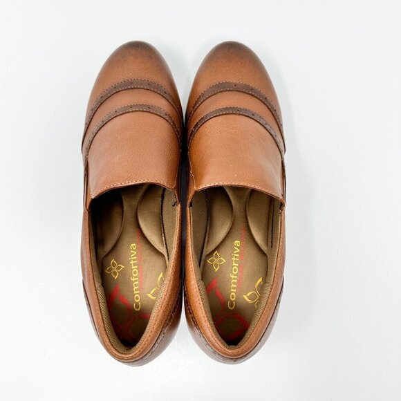 Comfortiva Women's Leather Slip On Tan/Brown Shoes Size 8 Loafers Pumps - Picture 6 of 13